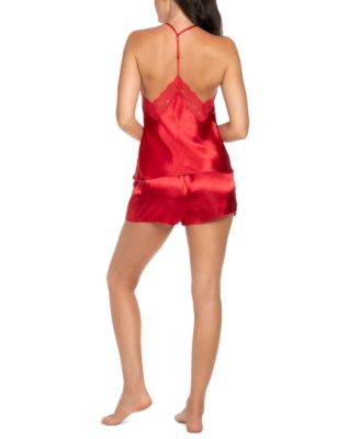 Women's Lace-Trim Satin V-Neck Camisole and Shorts, 2-Piece Set