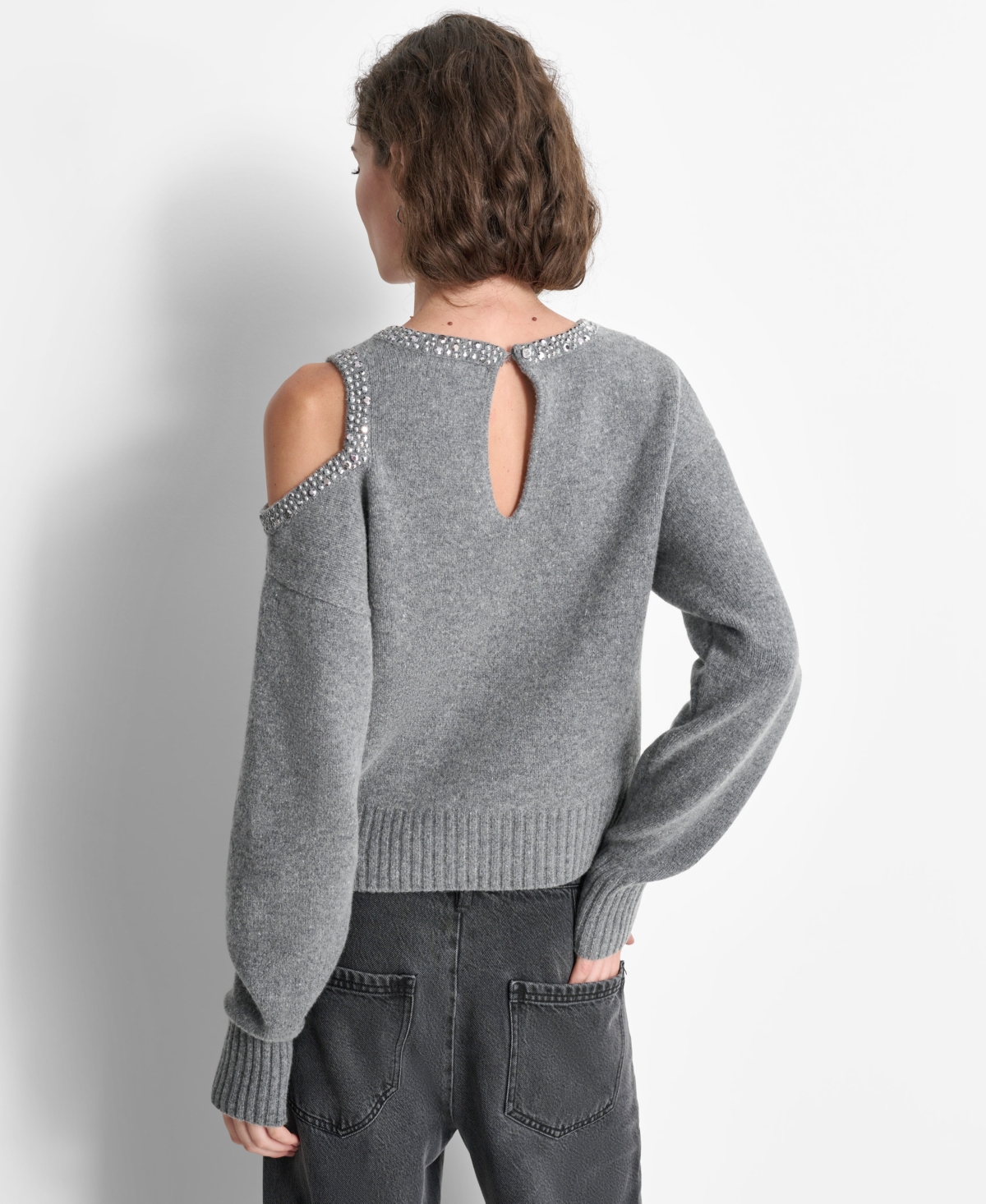 Dkny Women's Cold-Shoulder Embellished Long-Sleeve Sweater