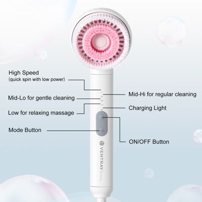 Ultrasonic 3-in-1 Spa Shower Head, IPX8 Waterproof Massage Bath Brush, Handheld Electric Bathroom Showerhead with Hose & Bracket