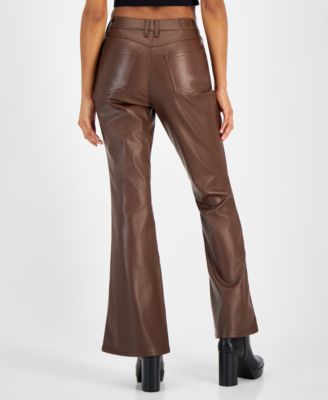 Juniors' Faux-Leather Five-Pocket Flare Pants