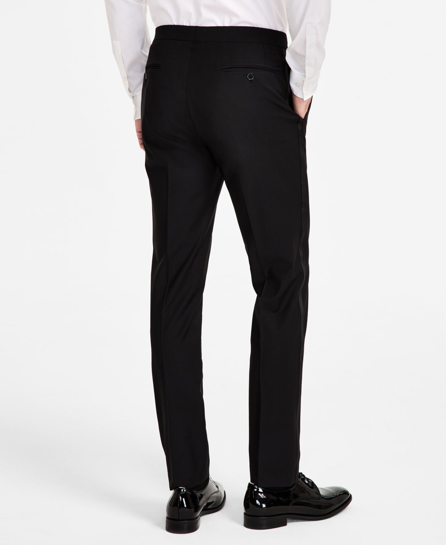 Мужские брюки Calvin Klein Slim-Fit Wool-Blend Tuxedo, цвет: Чёрный — фото 4