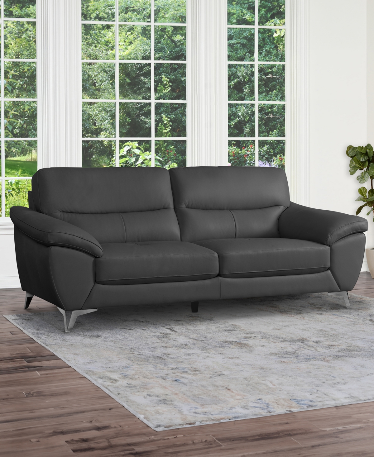 Abbyson Living 86" Top Grain Leather Sofa In Dark Gray