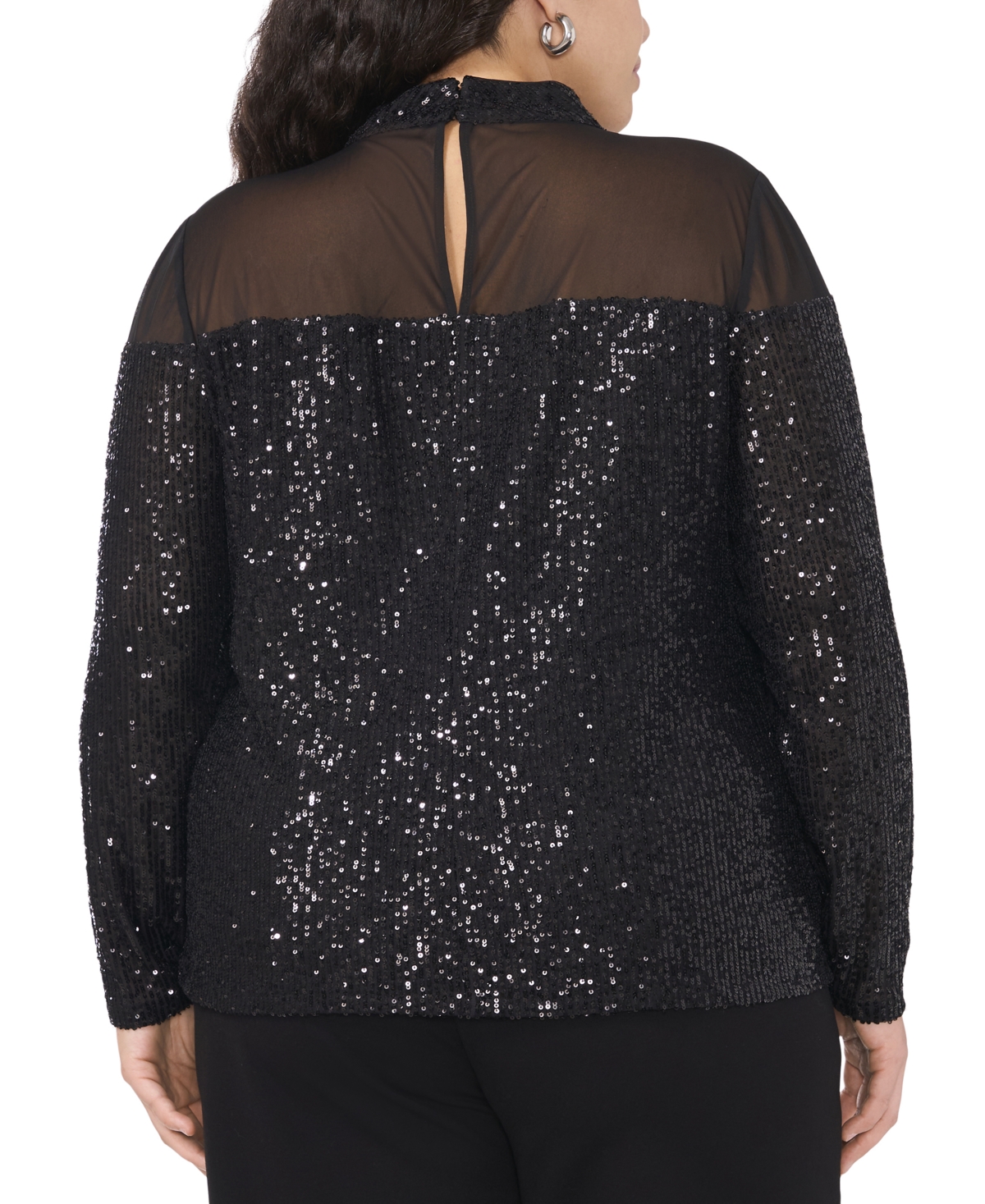 Vince Camuto Plus Size Illusion-Trim Sequined Top
