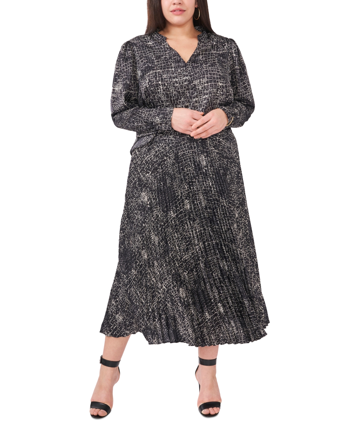 Vince Camuto Plus Size Printed Pleated Midi Skirt