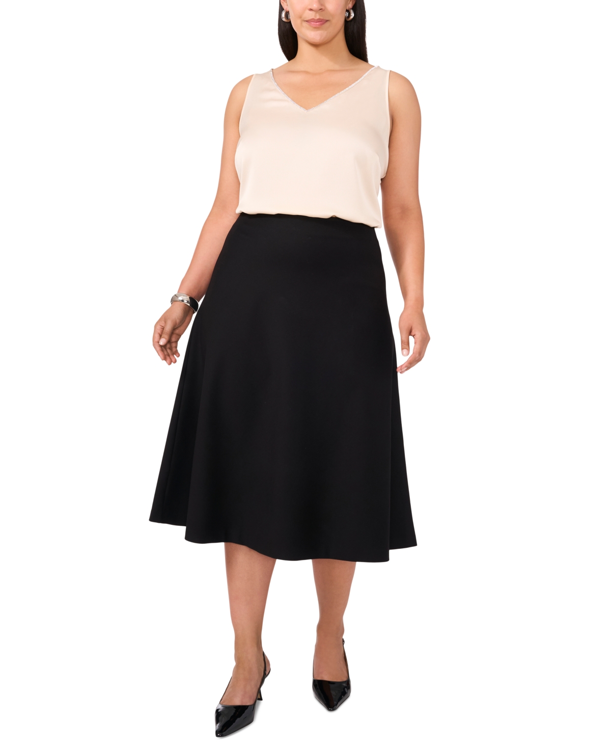 VINCE CAMUTO PLUS SIZE RHINESTONE-TRIM V-NECK SATIN TOP 
