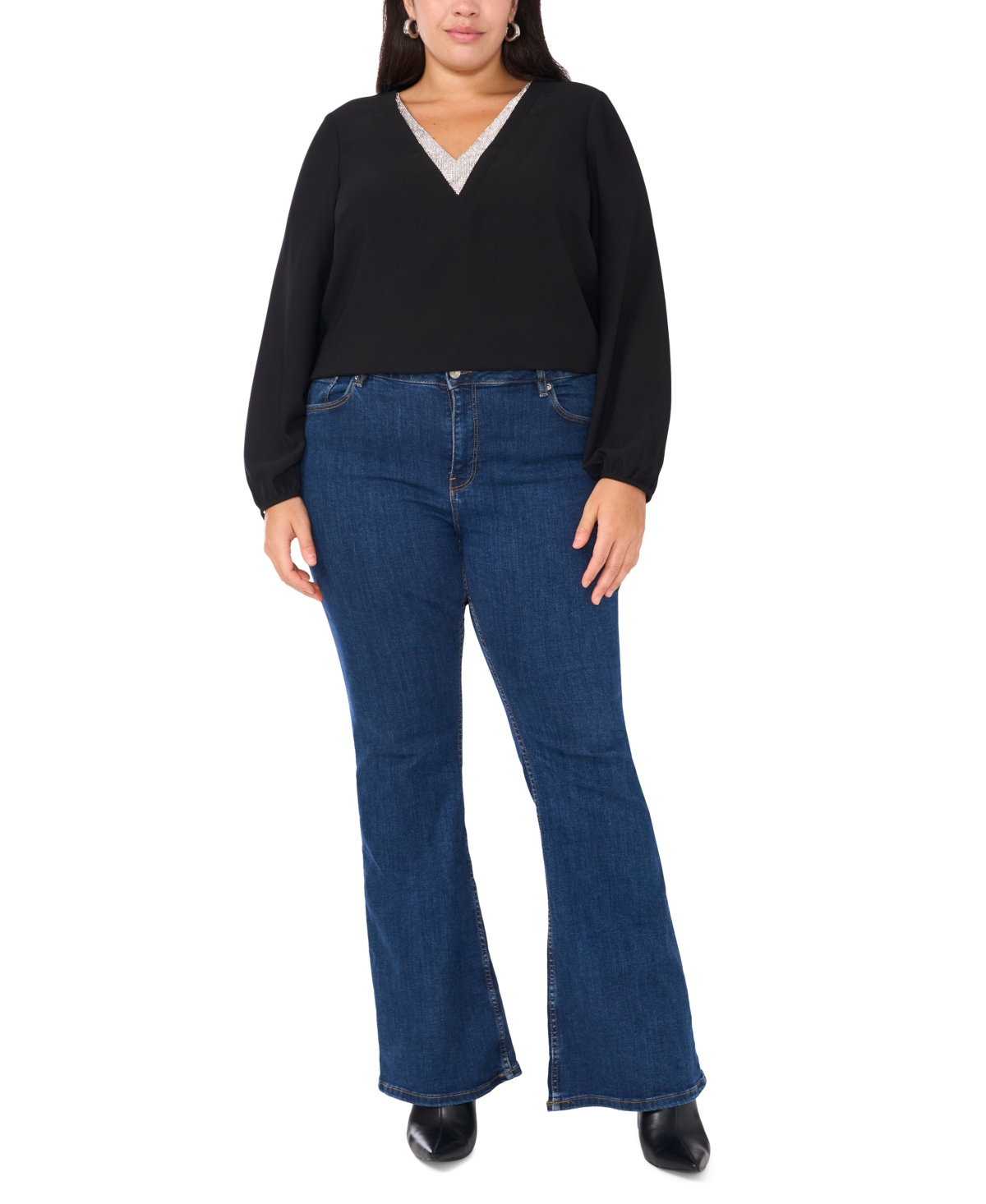 Vince Camuto Plus Size Rhinestone-Trim V-Neck Blouse
