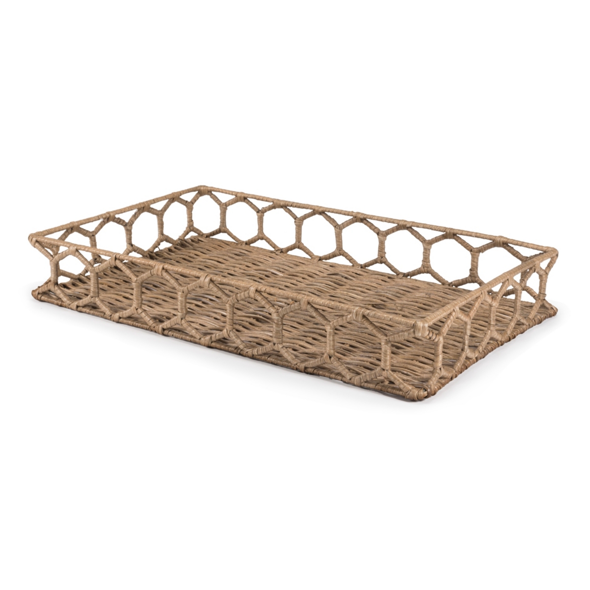 Honeycomb 19.75" Rustic Bohemian Hand-Woven Rattan Tray, Natural - Natural