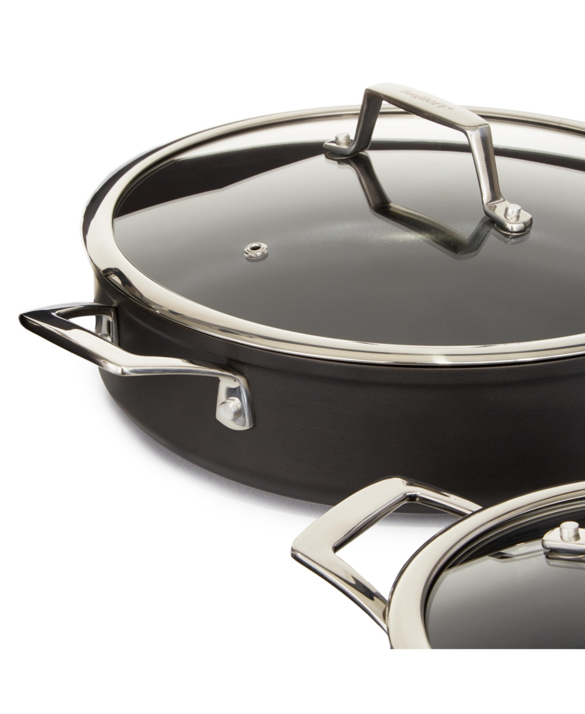 BergHOFF Essentials 10Pc Non-stick Hard Anodized Cookware Set With Glass lid,- Black