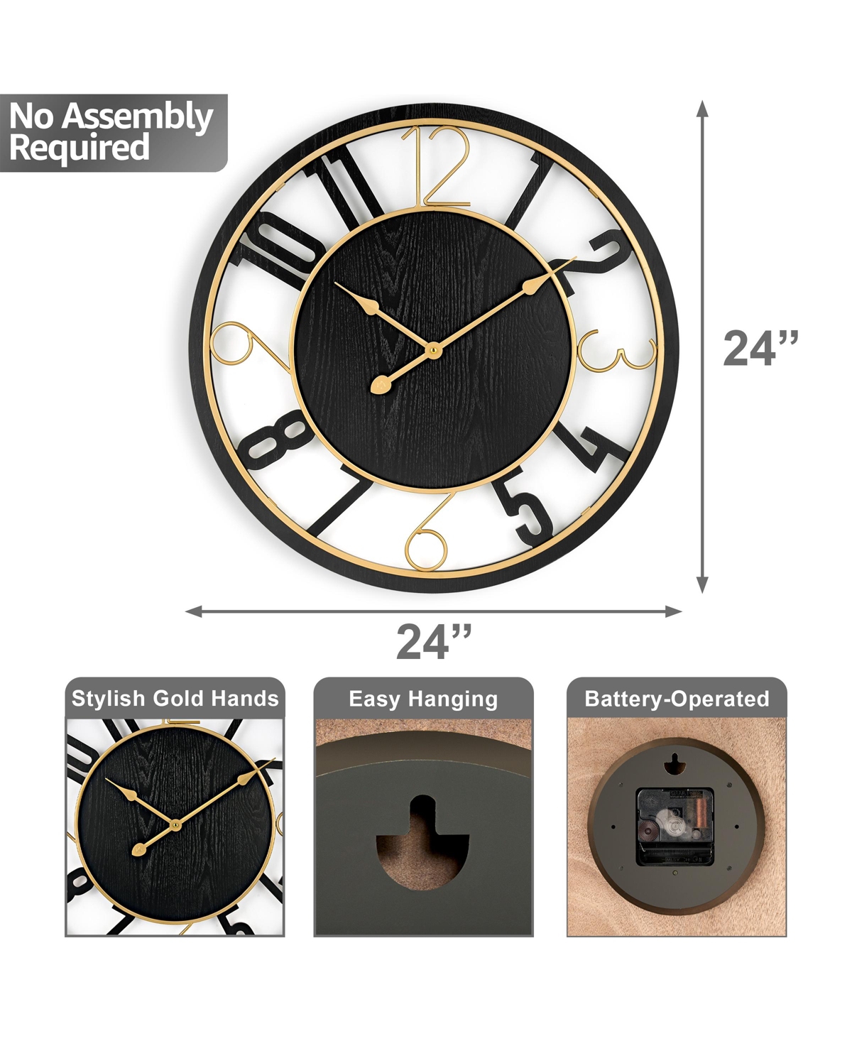 Sorbus Modern Wooden Wall Clock - Sleek Design, Analog Display - Complements Various Styles - Black