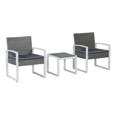 Selby 3-Piece Modern Coastal Faux Wicker Conversation Outdoor Patio Set, White/Black/Brown