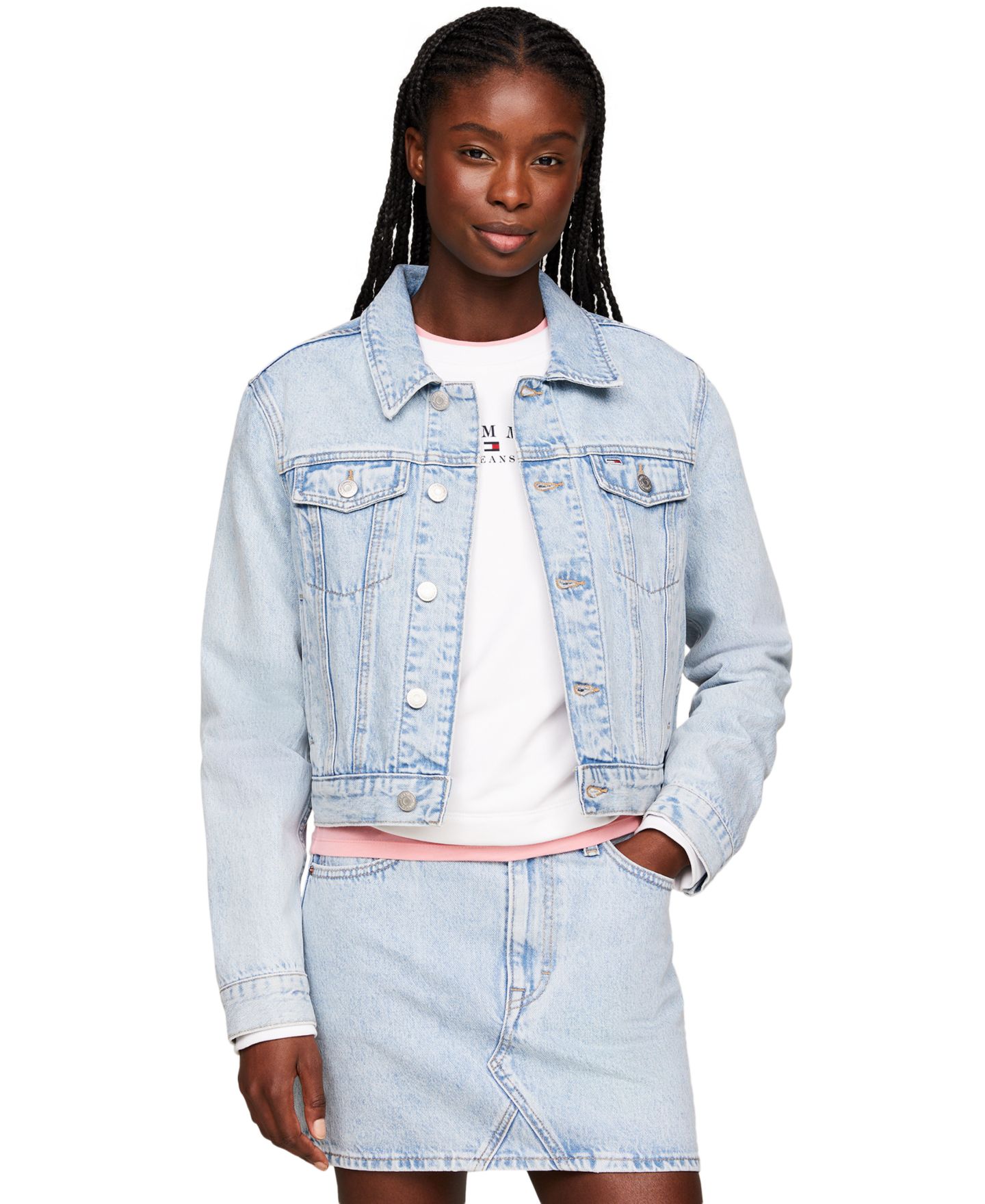 Женская куртка Tommy Jeans Izzie Slim-Fit Distressed Denim Jacket, цвет: Джинсовый светлый — фото 3