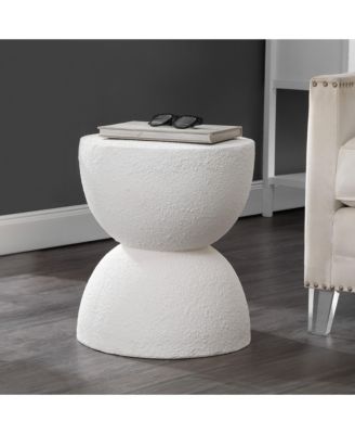 Greta 18" Mid-Century Modern Drum Indoor/Outdoor Accent Table, White Frosted