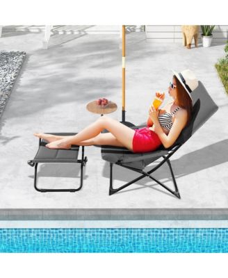 Patio Folding Sling Chair with Ottoman Footrest & Removable Cushion Ottoman Set