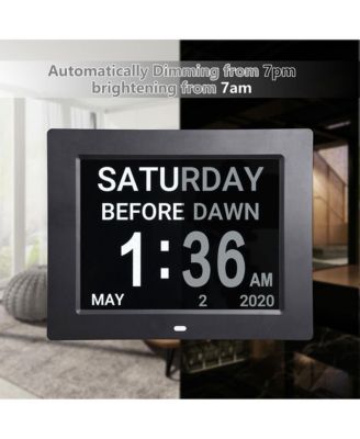 8" Large Digital LCD Day Clock 6-Alarm Dimmable Calendar Dementia Home Wall Table Black