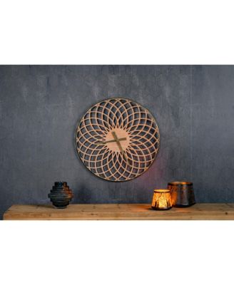 Round Lattice Wood Wall Clock Stylish Home Decor Accent