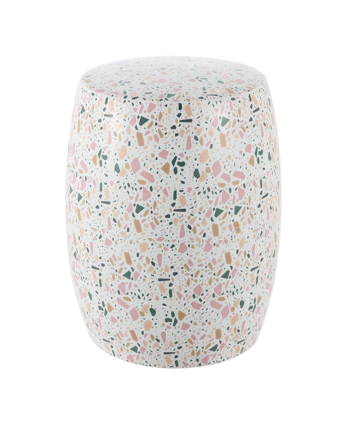 Chiara 17.5" Terrazzo Ceramic Garden Stool, White/Pink - White/pink