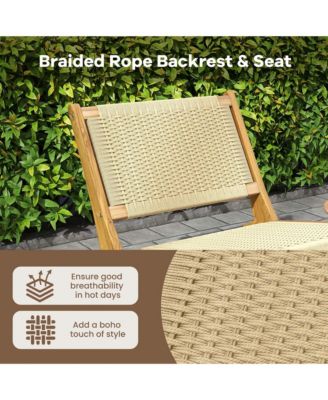 1 PCS Teak Wooden Chair with Braided Rope Seat & Backrest Mid Century Modern Accent Chair