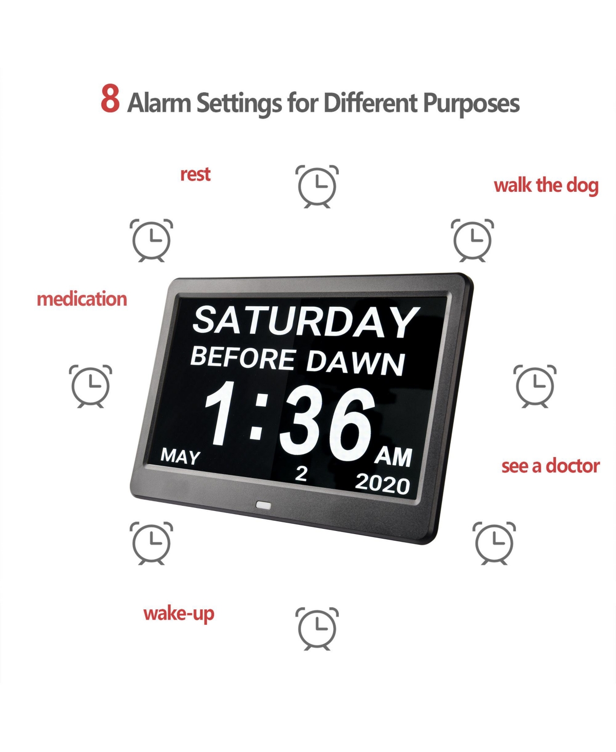 Yescom Lcd Day Clock Digital Calendar Alarm Large Dementia Table Home Office 2 Pack -gray