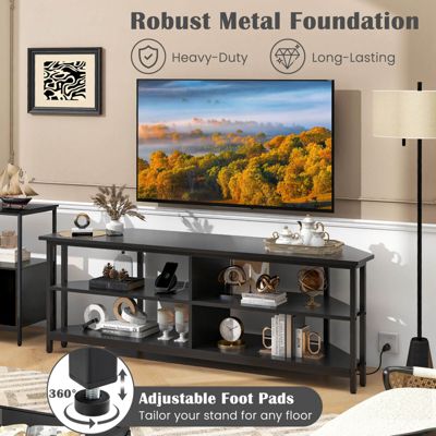 Corner TV Stand for TVs up to 65" TV Console Table with AC Outlets&USB A Ports