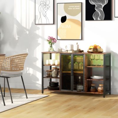 LED Wine Cabinet with Charging Station Glass Holders,