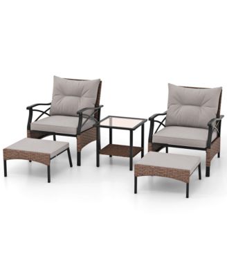 5 PCS Patio Furniture Set with 2-Tier Coffee Table & 2 Ottomans Cushions Included