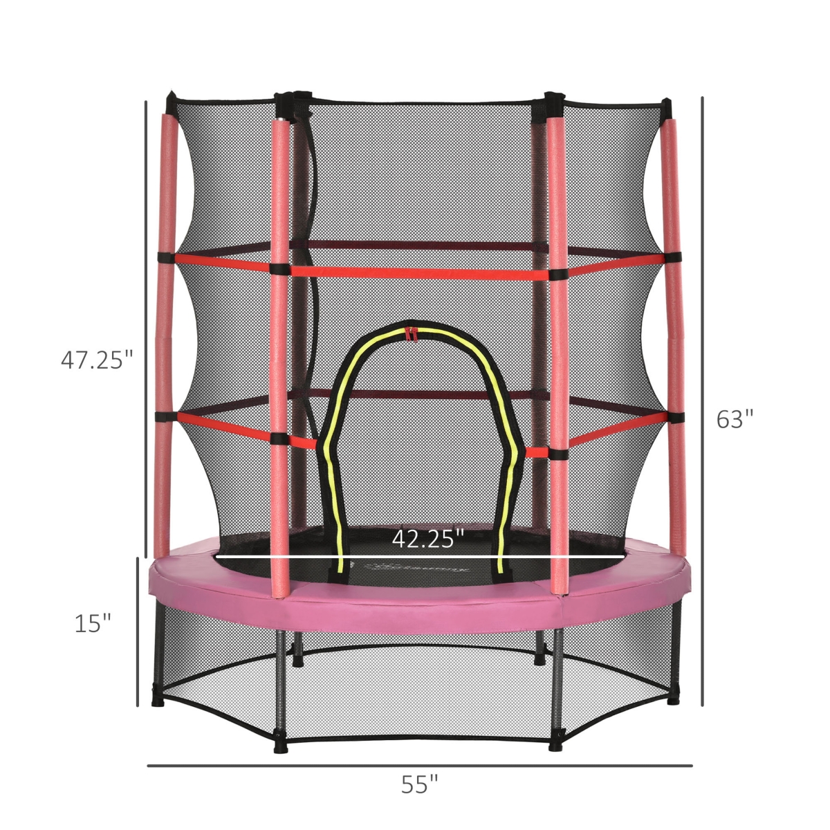 Outsunny Φ5FT Kids Trampoline with Enclosure Net for Age 3 to 6 Years- Pink