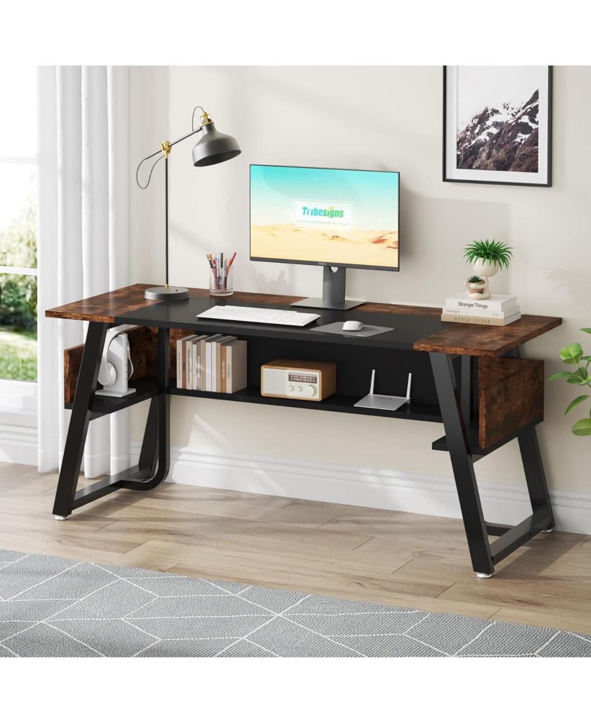 Tribesigns inch Computer Desk Modern Office Desk with Shelf for Home Office, Large Writing Table Wood Business Workstation with Storage Shelves and