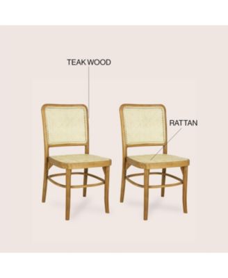 Colmar Mid-Century Vintage Wood Rattan Dining Chair, (Set of 2)