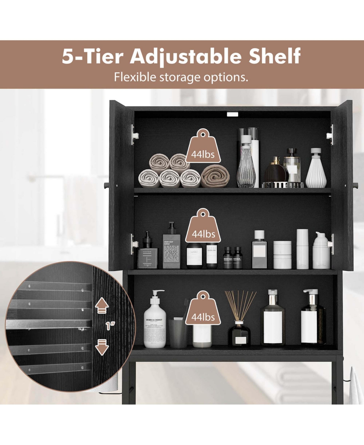 Costway Over The Toilet Storage Cabinet Free Standing Rack with Adjustable Shelf