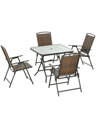 5 Pieces Wicker Patio Dining Set Foldable W/ Umbrella Hole