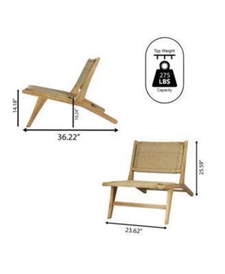 Parker Mid-Century Modern Woven Seagrass Wood Armless Lounge Chair, Natural