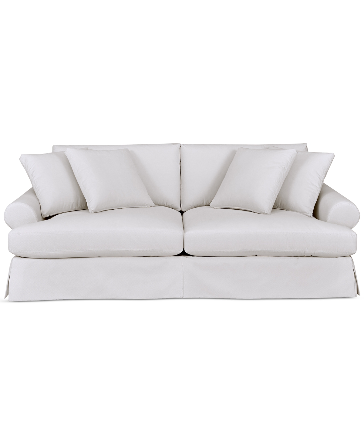Macy's Brenalee 96" Roll Arm Performance Fabric Slipcover Sofa With Four Pillows In Lily White