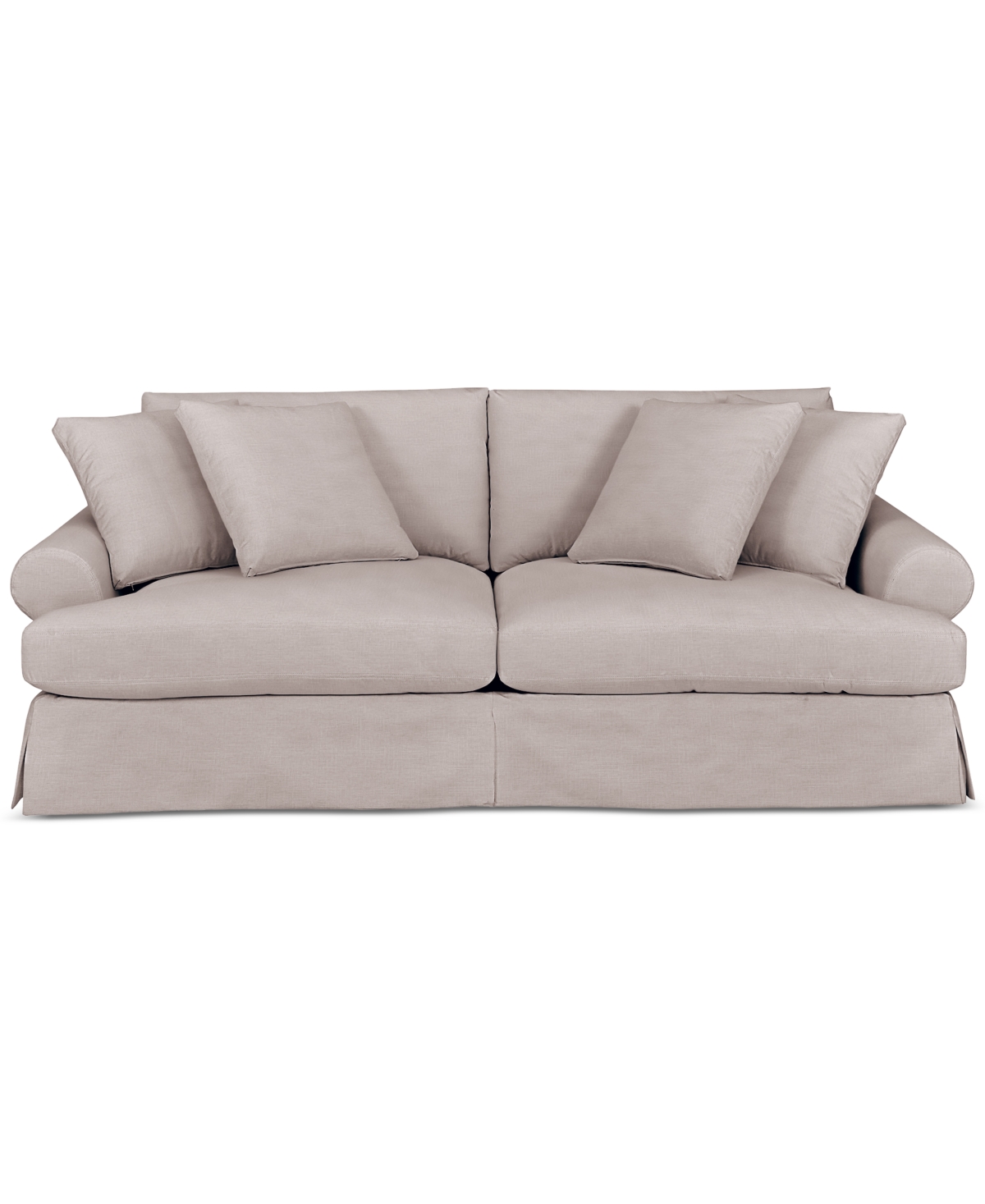 Macy's Brenalee 96" Roll Arm Performance Fabric Slipcover Sofa With Four Pillows In Lena Linen