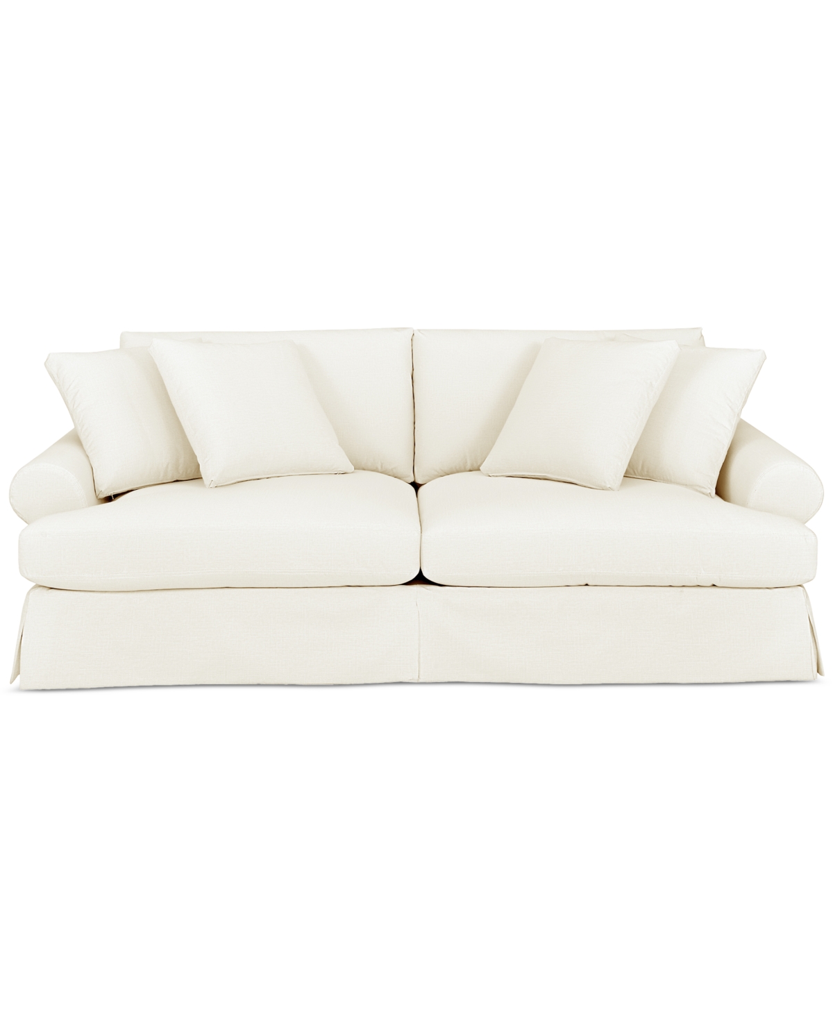 Macy's Brenalee 96" Roll Arm Performance Fabric Slipcover Sofa With Four Pillows In Lena Off White