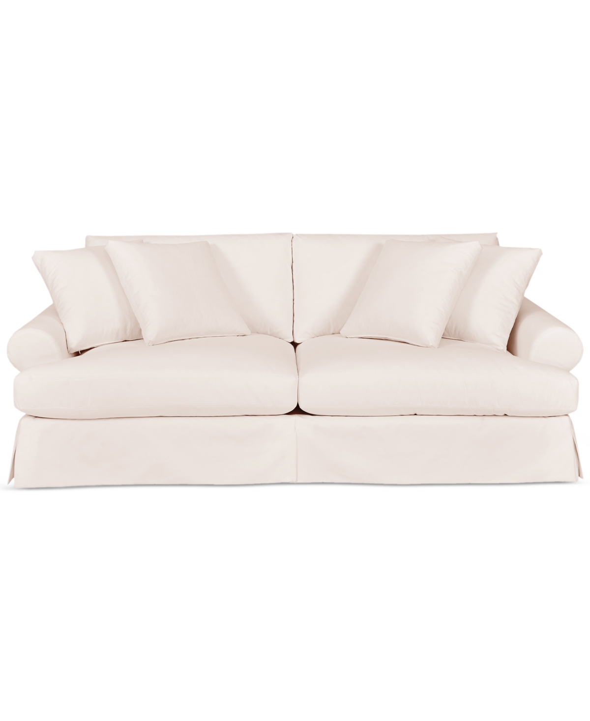 Macy's Brenalee 96" Roll Arm Performance Fabric Slipcover Sofa With Four Pillows In Peyton Cream