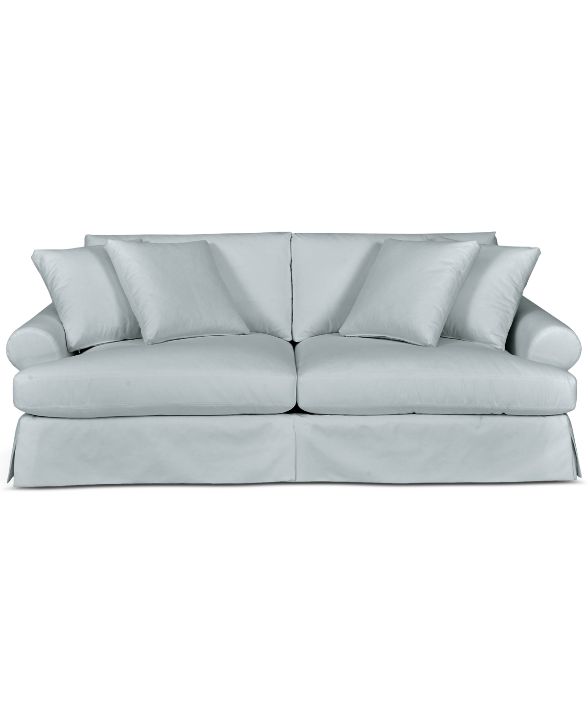 Macy's Brenalee 96" Roll Arm Performance Fabric Slipcover Sofa With Four Pillows In Peyton Light Blue