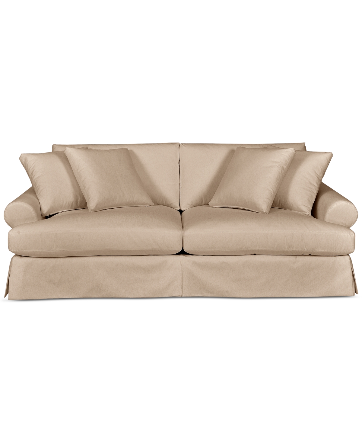 Macy's Brenalee 96" Roll Arm Performance Fabric Slipcover Sofa With Four Pillows In Peyton Fawn