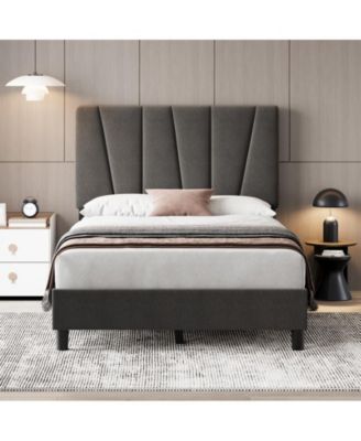 Queen Size Bed Frame with Adjustable Headboard, Linen Upholstered Platform Bedframe with Strong Wooden Slats, Mattress Foundation, No Box Spring Needed, Easy Assembly, Grey