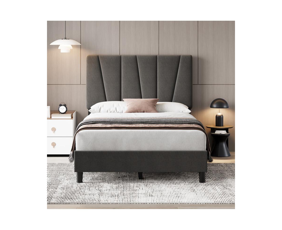 gaomon Size Bed Frame with Adjustable Headboard, Linen Upholstered Platform Bedframe with Strong Wooden Slats, Mattress Foundation, No Box Sprin