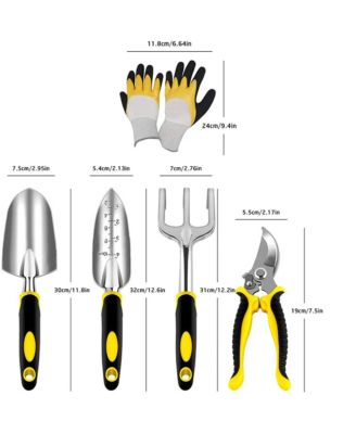 Garden Tools Set with Pruning Shears Hand Trowel Rake Transplanter Gardening Gloves 5 Piece