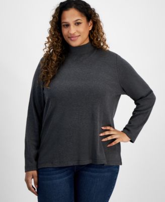 Style & Co - Plus Size Cotton Mock Neck Long-Sleeve Top