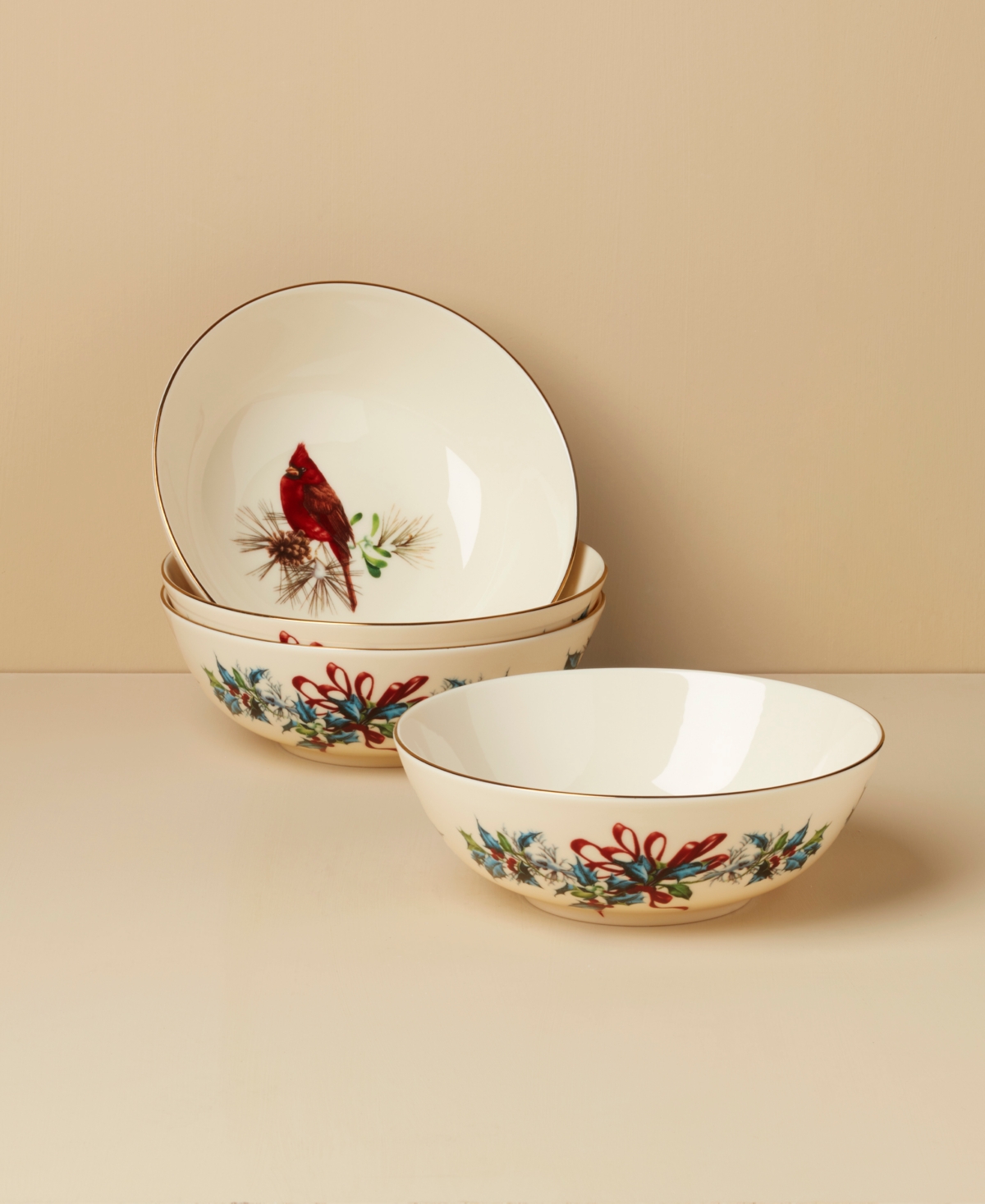 Lenox Winter Greetings Place Setting Bowls, Set of 4 - Red Green and Ivory