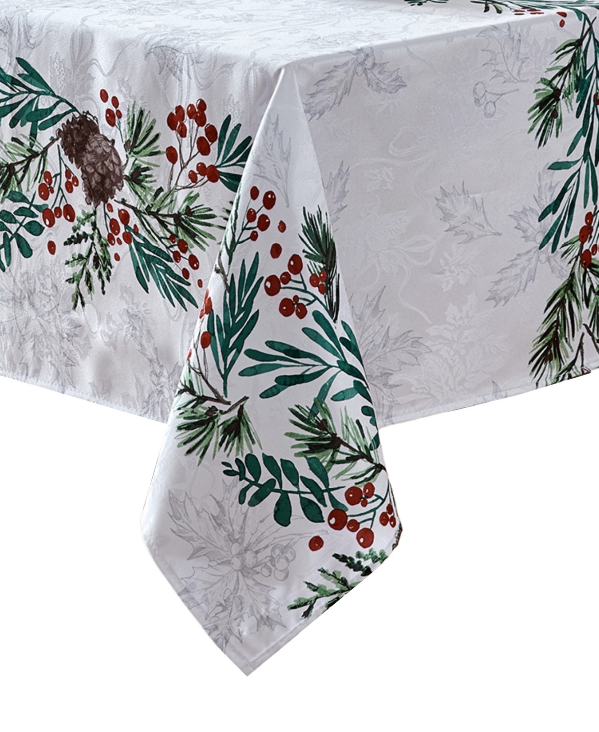 Elrene Holly Berry Flourish Holiday Fabric Rectangle Tablecloth