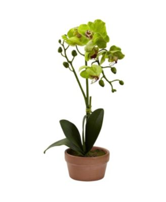 Phalaenopsis with Clay Vase - Set of 4 Elegant Artificial Orchids for Home Decor
