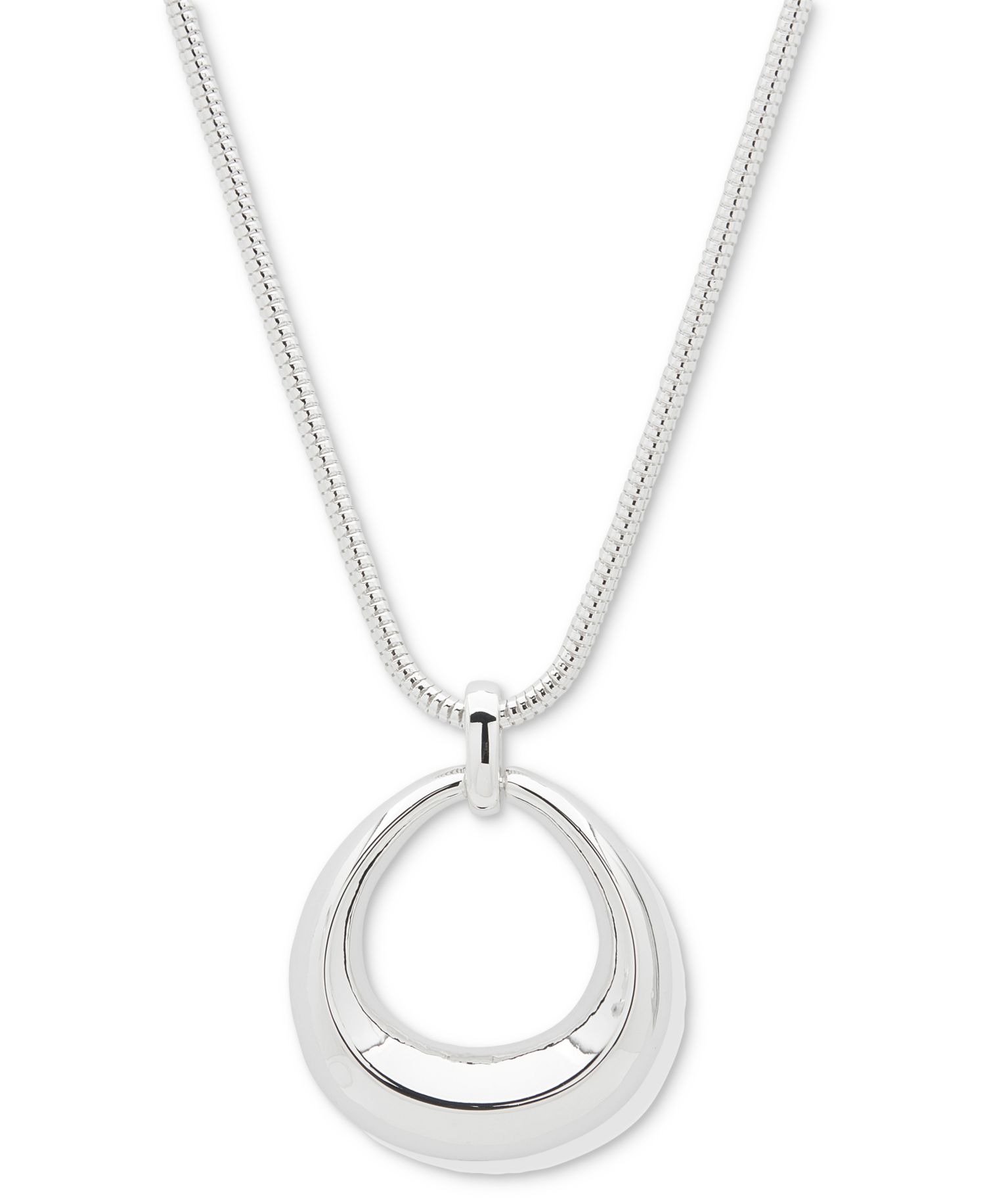 Silver-Tone Open Puffy Oval Pendant Necklace, 16"+ 3" extender