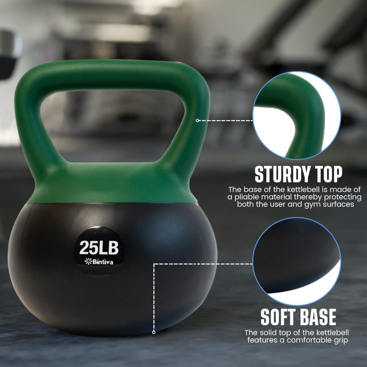 Bintiva Sea and Iron Sand Filled Kettlebells - 4pc Set of 5lb, 10lb, 15lb,