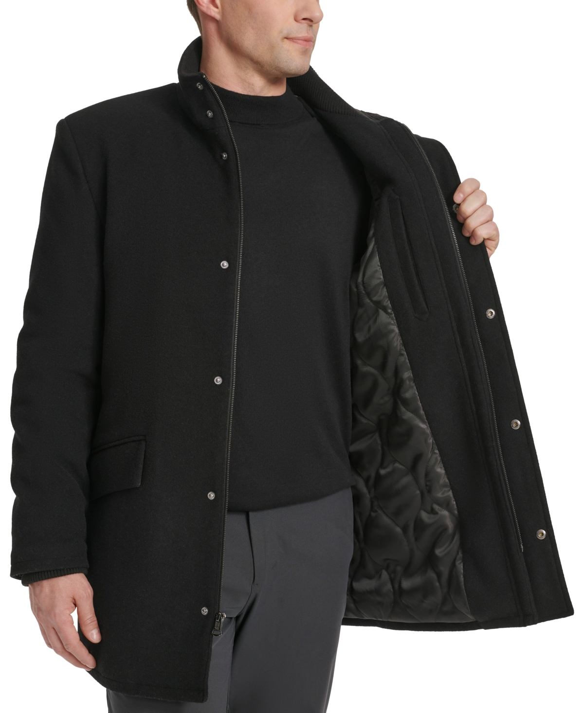 Cole Haan Men's Full-zip Stand-collar Car Coat In Black