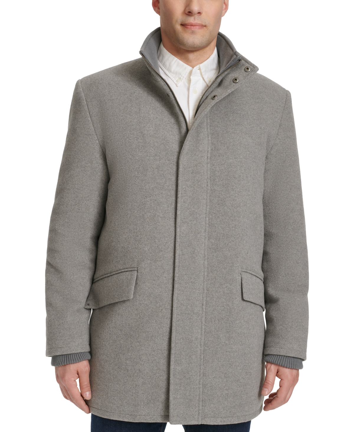 Cole Haan Men's Full-zip Stand-collar Car Coat In Light Grey