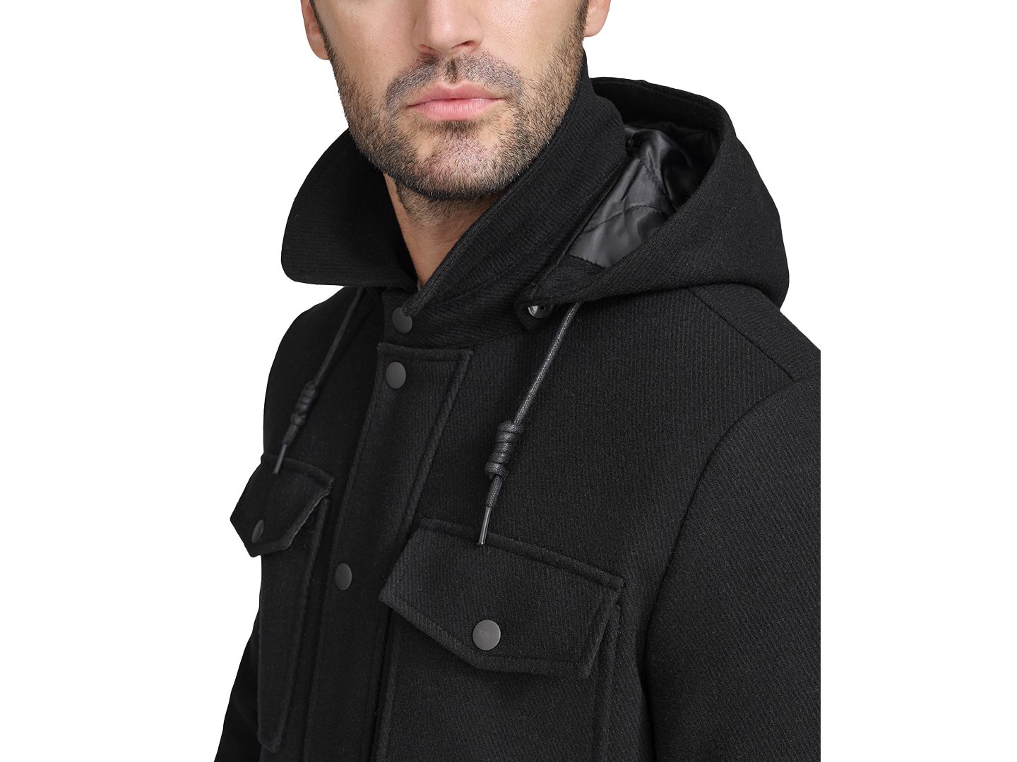Мужская куртка Cole Haan Full-Zip Twill Field with Removable Hood, цвет: Чёрный — фото 6