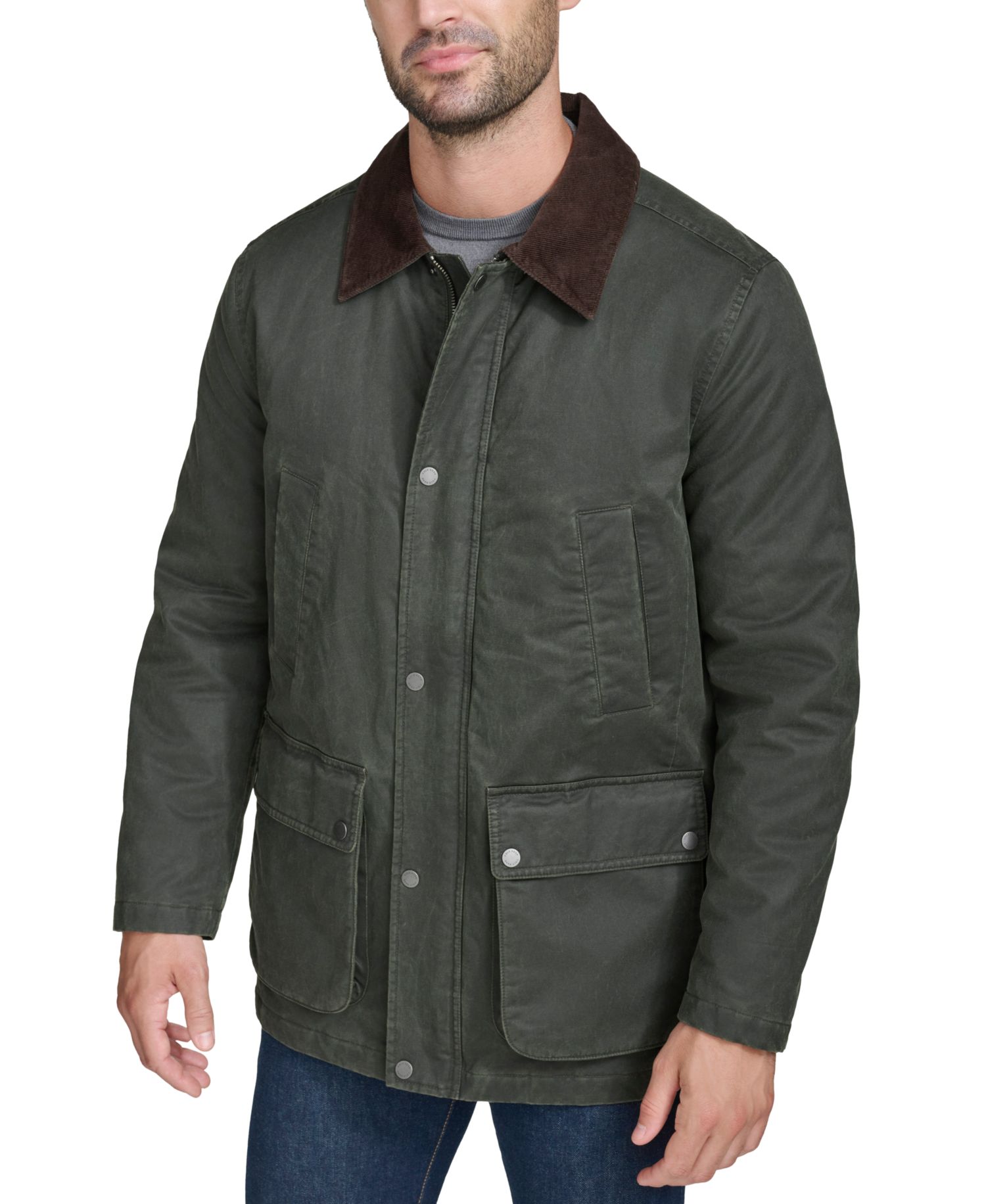 Men's Corduroy-Shirt-Collar Waxed Rain Jacket